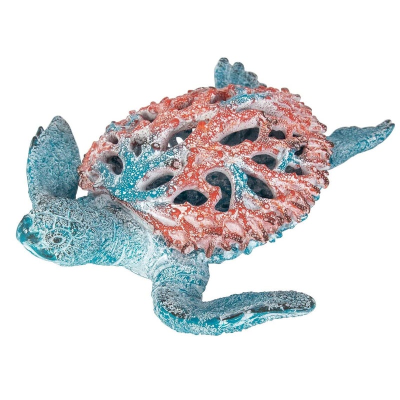 Corner Merchant Coral Reef Sea Turtle Statue Beach Decorations for The Home Coastal Collection Blue 13 x 11 