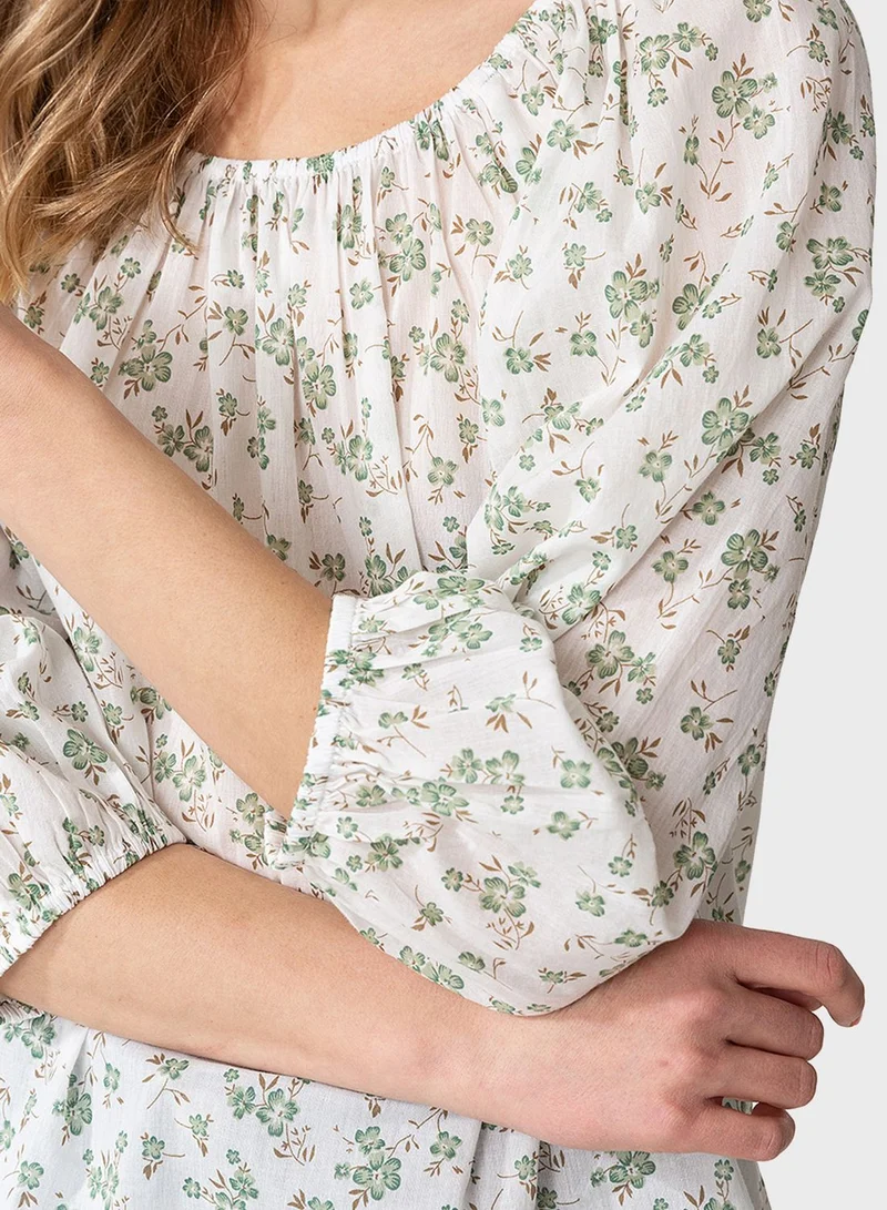 INDISKA Balloon Sleeve Printed Top