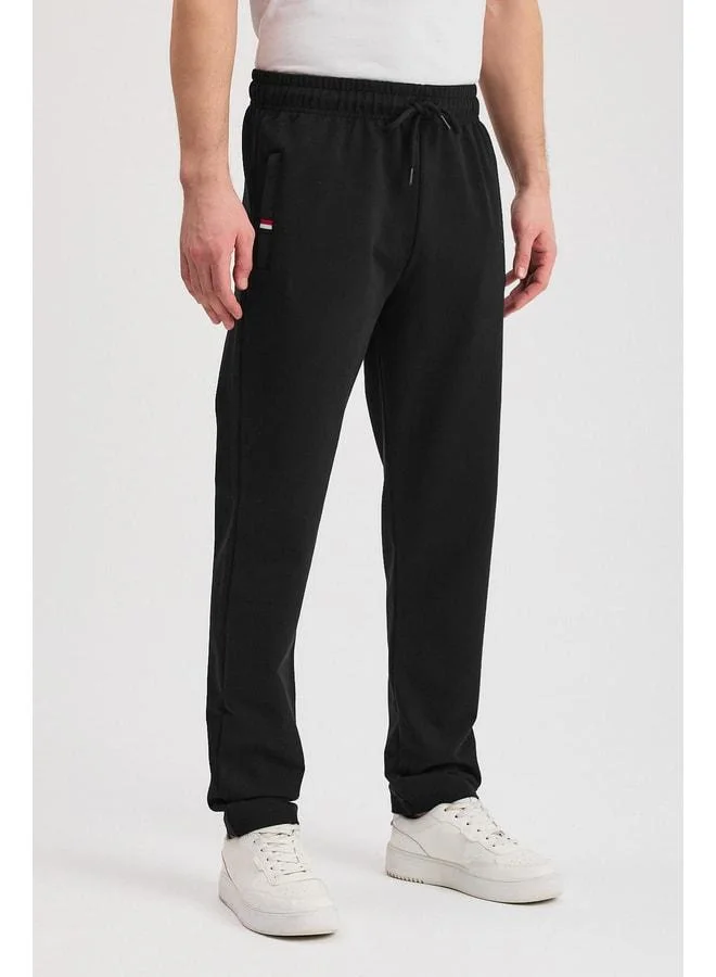 Mmetalic  Black Men’s Zippered Pocket Embroidered Detail Straight-Leg Relaxed Fit Casual Sweatpants for Men | Best Price UAE