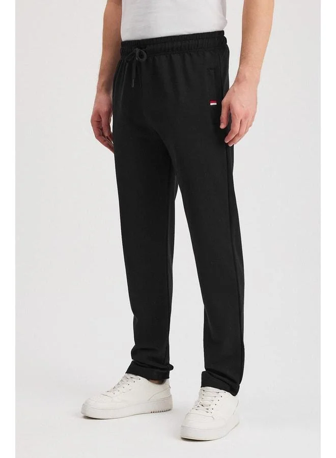 Mmetalic  Black Men’s Zippered Pocket Embroidered Detail Straight-Leg Relaxed Fit Casual Sweatpants for Men | Best Price UAE
