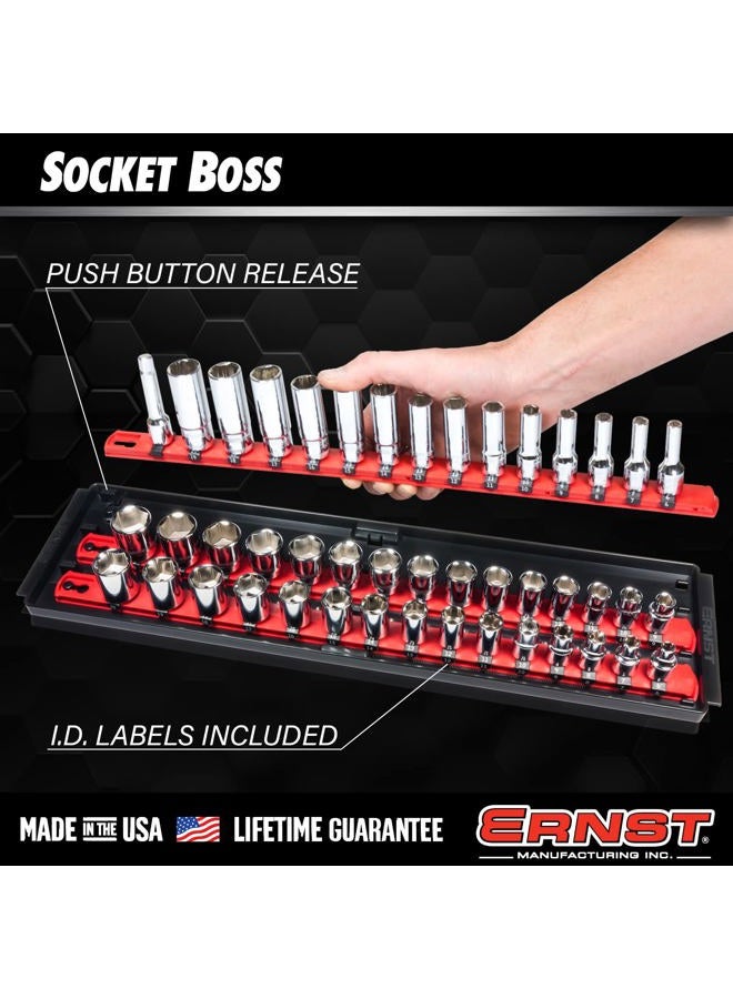 Ernst Manufacturing 8482 Socket Boss 3-Rail Multi-Drive Socket Organizer, 18-Inch Socket Rails with Twist-Lock Secure Storage, Orange - Made in USA - Image 3