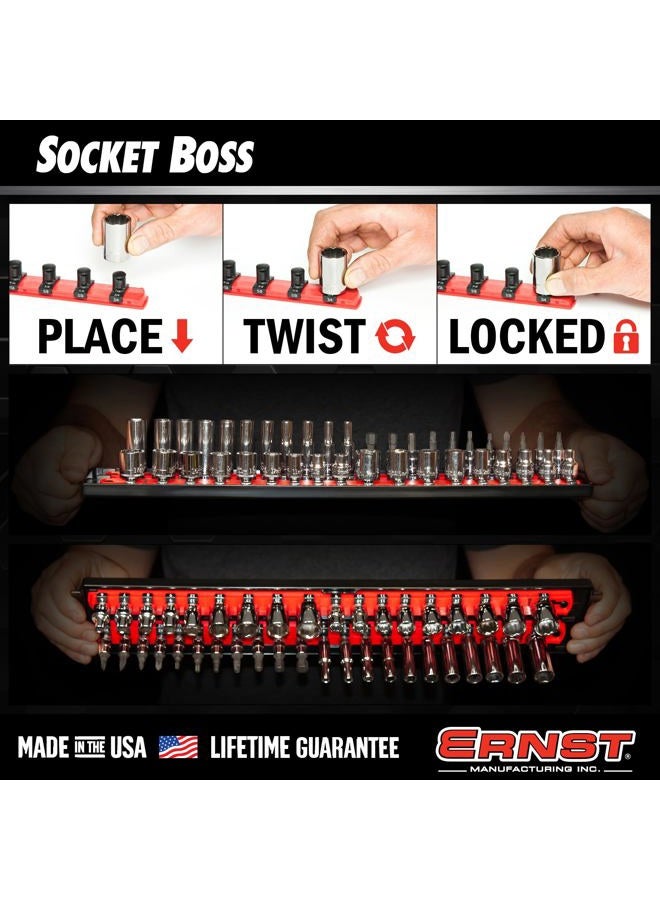 Ernst Manufacturing 8482 Socket Boss 3-Rail Multi-Drive Socket Organizer, 18-Inch Socket Rails with Twist-Lock Secure Storage, Orange - Made in USA - Image 4