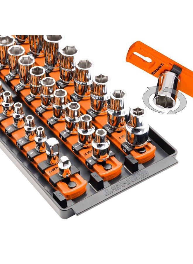 Ernst Manufacturing 8482 Socket Boss 3-Rail Multi-Drive Socket Organizer, 18-Inch Socket Rails with Twist-Lock Secure Storage, Orange - Made in USA - Image 1
