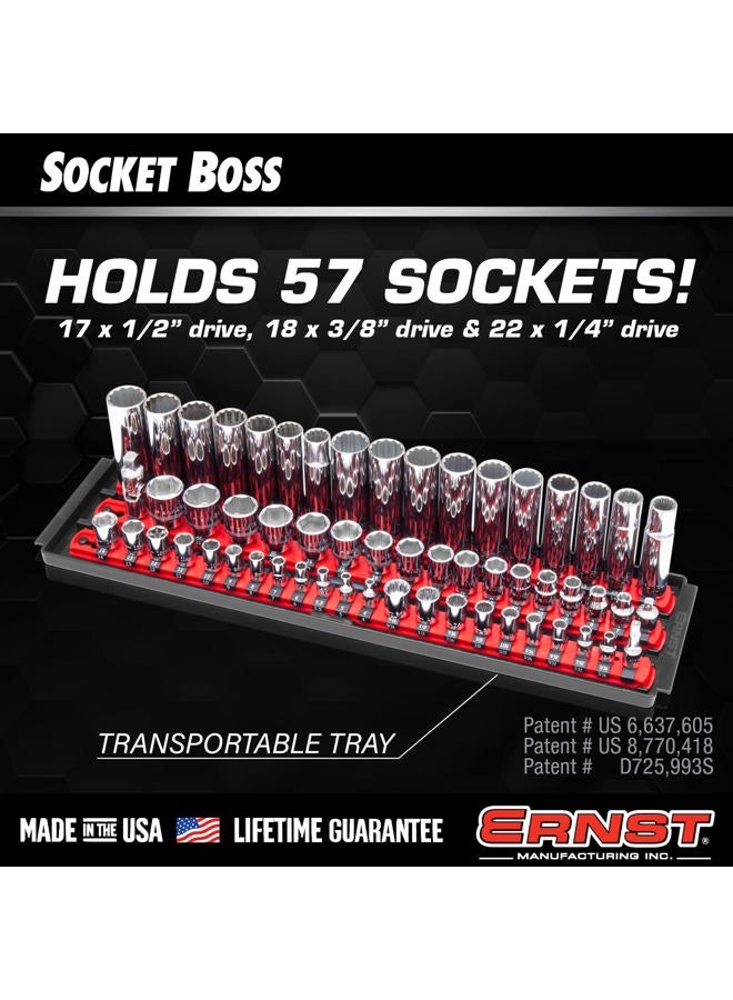 Ernst Manufacturing 8482 Socket Boss 3-Rail Multi-Drive Socket Organizer, 18-Inch Socket Rails with Twist-Lock Secure Storage, Orange - Made in USA - Image 2