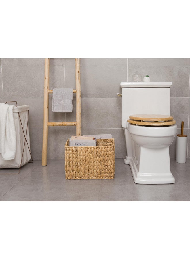 StorageWorks Hand-Woven Divided Magazine Basket, Rattan Magazine Holder, Natural Wicker Magazine Rack for Bathroom, Office, Water Hyacinth, 1 Pack - Image 5