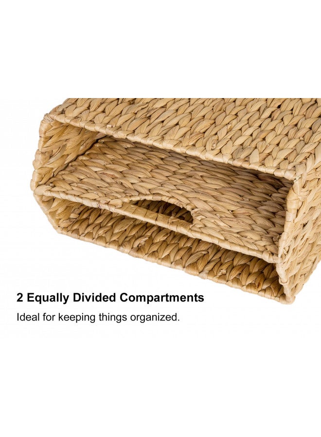 StorageWorks Hand-Woven Divided Magazine Basket, Rattan Magazine Holder, Natural Wicker Magazine Rack for Bathroom, Office, Water Hyacinth, 1 Pack - Image 2