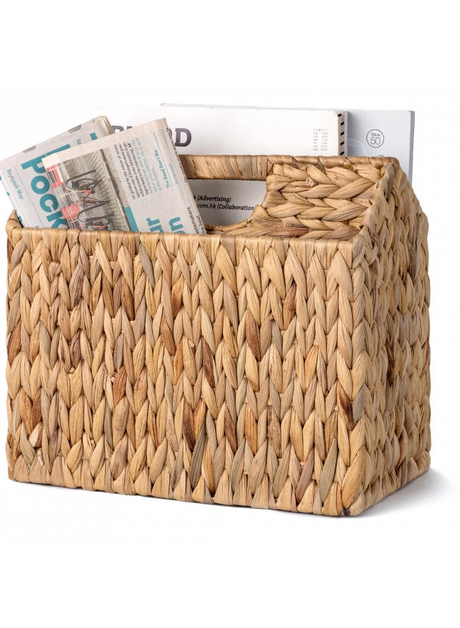 StorageWorks Hand-Woven Divided Magazine Basket, Rattan Magazine Holder, Natural Wicker Magazine Rack for Bathroom, Office, Water Hyacinth, 1 Pack - Image 1