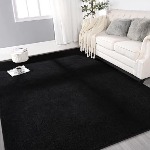 Gifeas Large Ultra Soft Modern Area Rugs for Living Room Bedroom, 5x8 Feet Black Thickened Memory Foam Indoor Solid Minimalist Carpets, Non-Slip Comfy Rug for Boys Girls Nursery Room Home Decor - Image 1