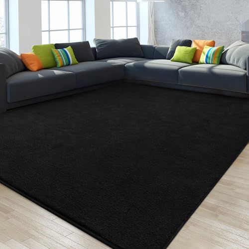 Gifeas Large Ultra Soft Modern Area Rugs for Living Room Bedroom, 5x8 Feet Black Thickened Memory Foam Indoor Solid Minimalist Carpets, Non-Slip Comfy Rug for Boys Girls Nursery Room Home Decor - Image 2