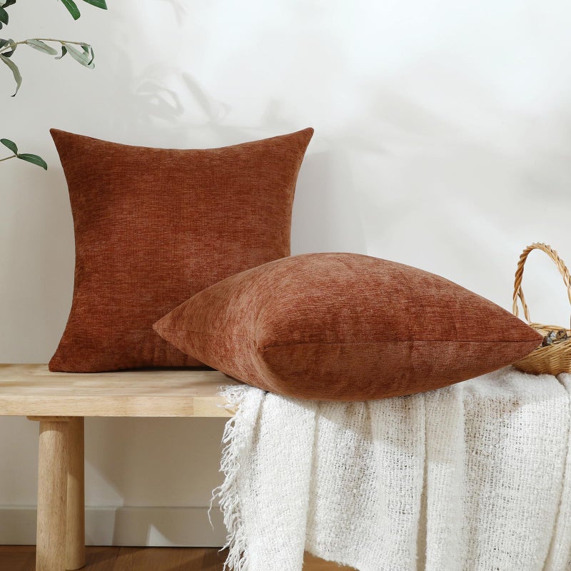 Jeneoo Terracotta Decorative Throw Pillow Covers Soft Chenille Comfy Square Couch Cushion Cases for Living Room Sofa Decor (Set of 2, 18 x 18 Inches) - Image 3