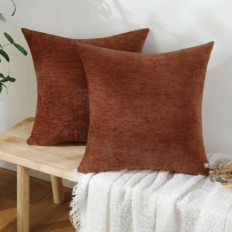Jeneoo Terracotta Decorative Throw Pillow Covers Soft Chenille Comfy Square Couch Cushion Cases for Living Room Sofa Decor (Set of 2, 18 x 18 Inches) - Image 2