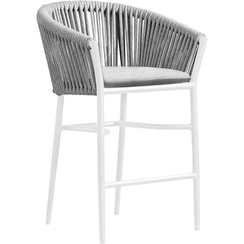 Outdoor Counter Stool With Seat Cushion in White Silver Beige W630 x D585 x H950mm Removable Cushion Liner Aluminium Frame Indoor and Outdoor Dining - Image 1