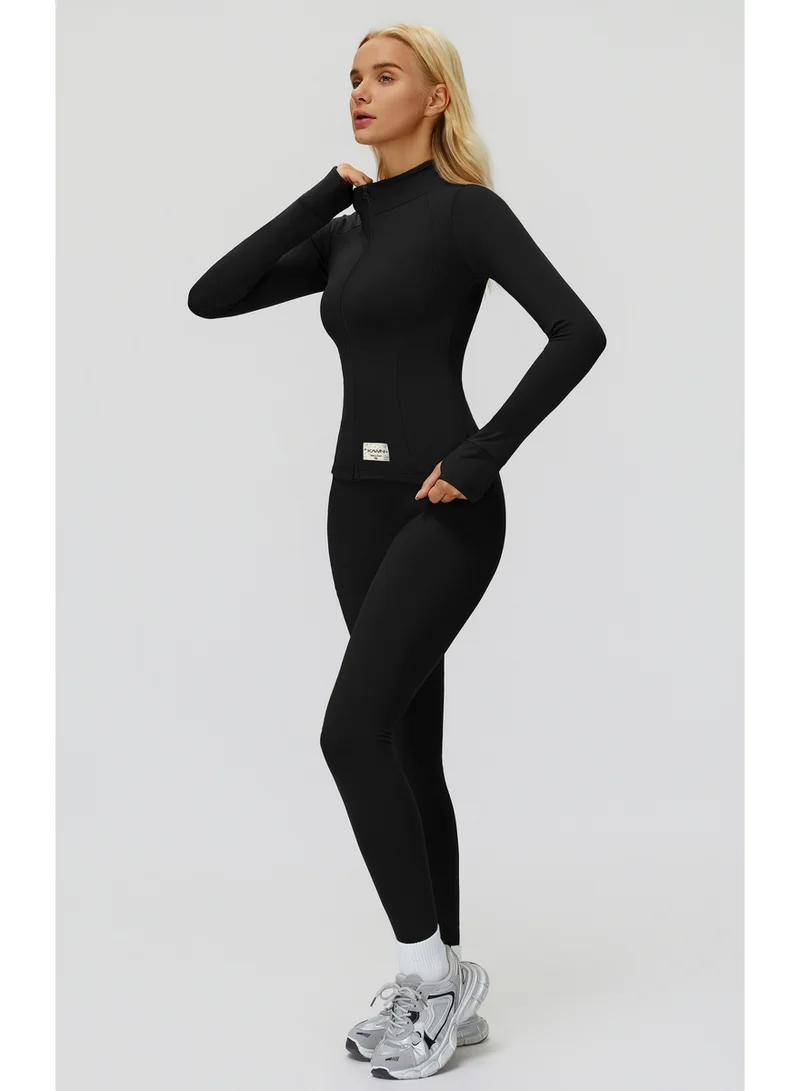 Kawn.yoga Licorice-Black Fitted High-Neck Jacket for Women | Best Price UAE