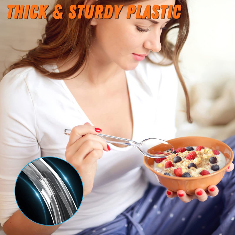 Dipoo 6.8"" Clear Plastic Spoons Heavy Duty with Heat Resistant & BPA Free  Solid and Durable Plastic Cutlery  Premium Disposable Spoons for Party Supply(84 Count) - Image 4