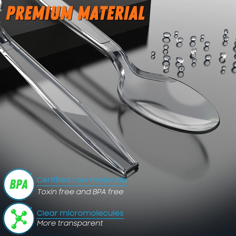 Dipoo 6.8"" Clear Plastic Spoons Heavy Duty with Heat Resistant & BPA Free  Solid and Durable Plastic Cutlery  Premium Disposable Spoons for Party Supply(84 Count) - Image 2