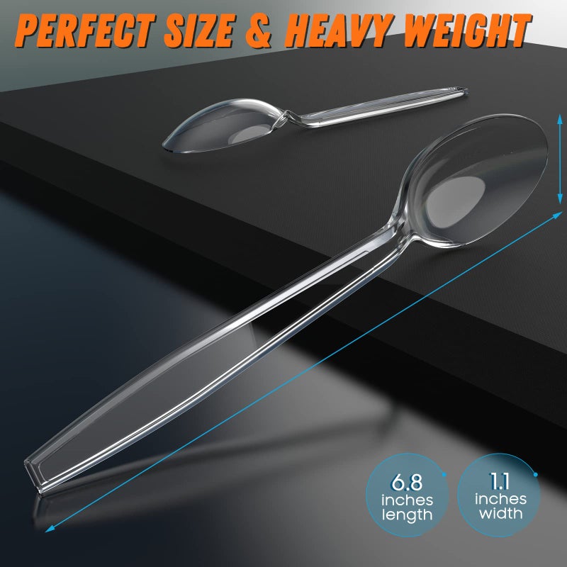 Dipoo 6.8"" Clear Plastic Spoons Heavy Duty with Heat Resistant & BPA Free  Solid and Durable Plastic Cutlery  Premium Disposable Spoons for Party Supply(84 Count) - Image 5