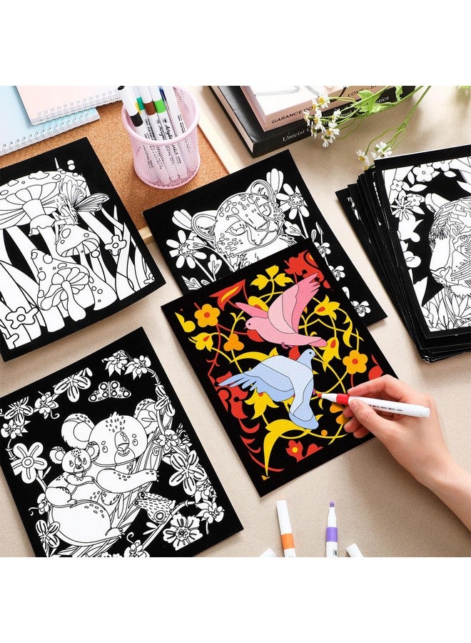 Zhanmai Zhanmai Pack of 48 Velvet Coloring Posters and Watercolor Pens Animal Fuzzy Velvet Coloring Posters for Adults Teenagers Large Poster for Classroom Festive Holiday Arts Crafts Activity - Image 2