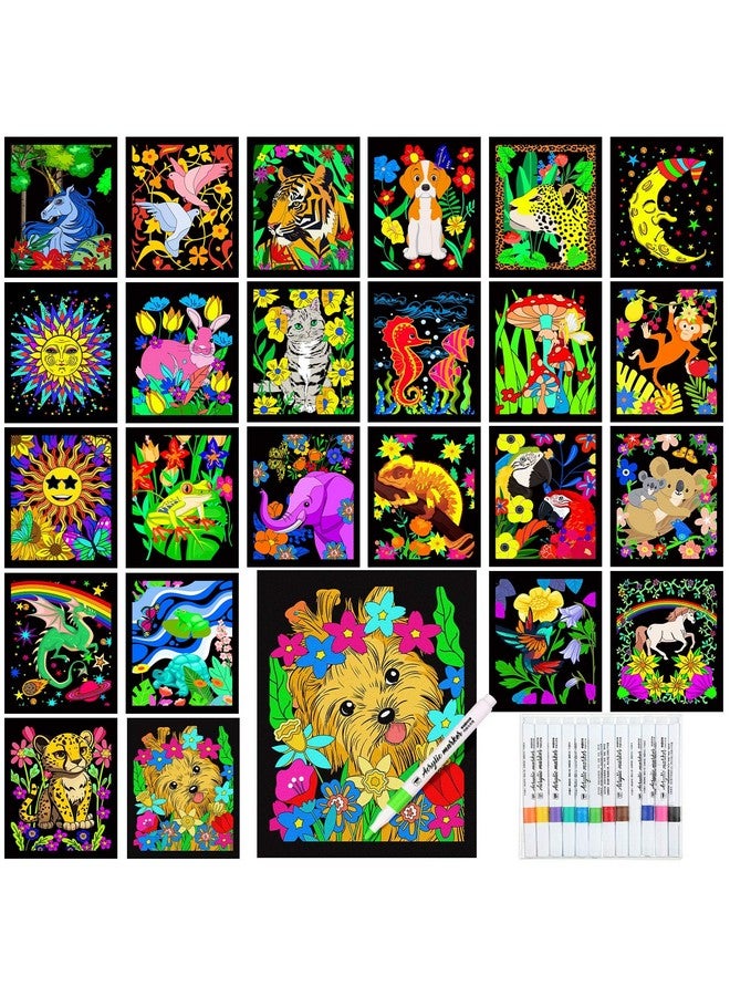 Zhanmai Zhanmai Pack of 48 Velvet Coloring Posters and Watercolor Pens Animal Fuzzy Velvet Coloring Posters for Adults Teenagers Large Poster for Classroom Festive Holiday Arts Crafts Activity - Image 1
