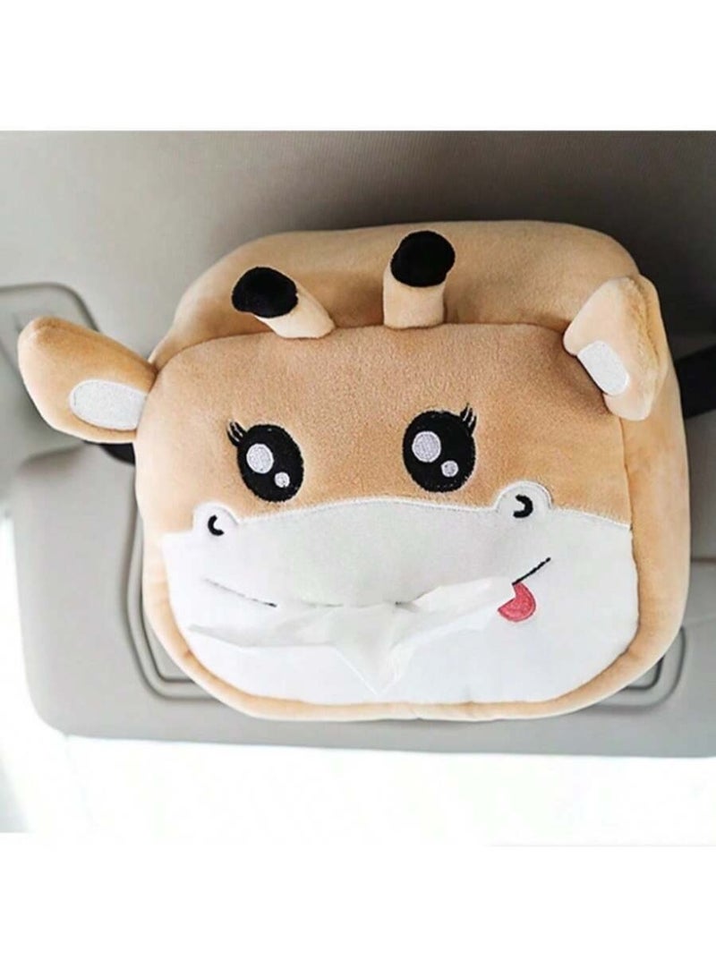 Cute Giraffe Plush Tissue Box Cover – Soft Cartoon Animal Hanging Tissue Holder – Car Sun Visor Napkin Organizer – Decorative Tissue Case for Vehicle Interior - Image 1