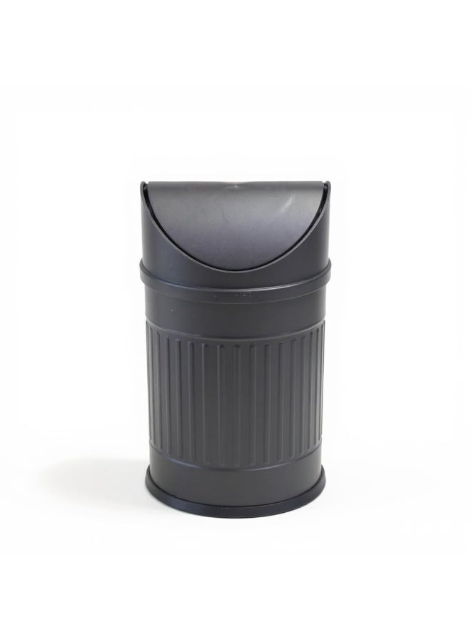 Primanova Stainless Steel Trash Bin Swing Lid Compact Round Garbage Waste Bin for Bathroom Kitchen Bedroom Office 12 Liters (Black) - Image 1