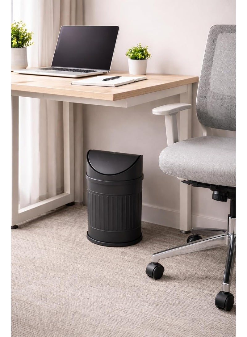 Primanova Stainless Steel Trash Bin Swing Lid Compact Round Garbage Waste Bin for Bathroom Kitchen Bedroom Office 12 Liters (Black) - Image 2