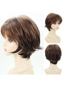 SEVENCOLORS SEVENCOLORS Short Mixed Brown Wigs with Dark Roots Natural Layered Blonde Highlights Wigs for Women Full Synthetic Hair Short Wigs 