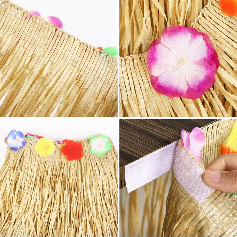 Fovths 4 Pack Luau Grass Table Skirt Natural 9 Feet x 29.5 Inch Hawaiian Table Skirt for Tropical Hawaiian Party Decorations Luau Party Costume Party, Straw Yellow - Image 3