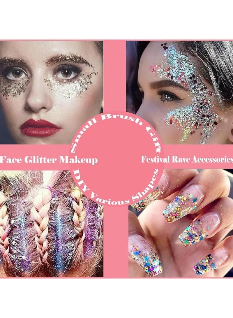 Fit Colors Body & Face Glitter Gel with Chunky Sequins kit 3 with lip gloss Kit 3- 150ml Mermaid Glitter for Concerts, Raves, and Festivals (White, Silver, Pink) - Image 3