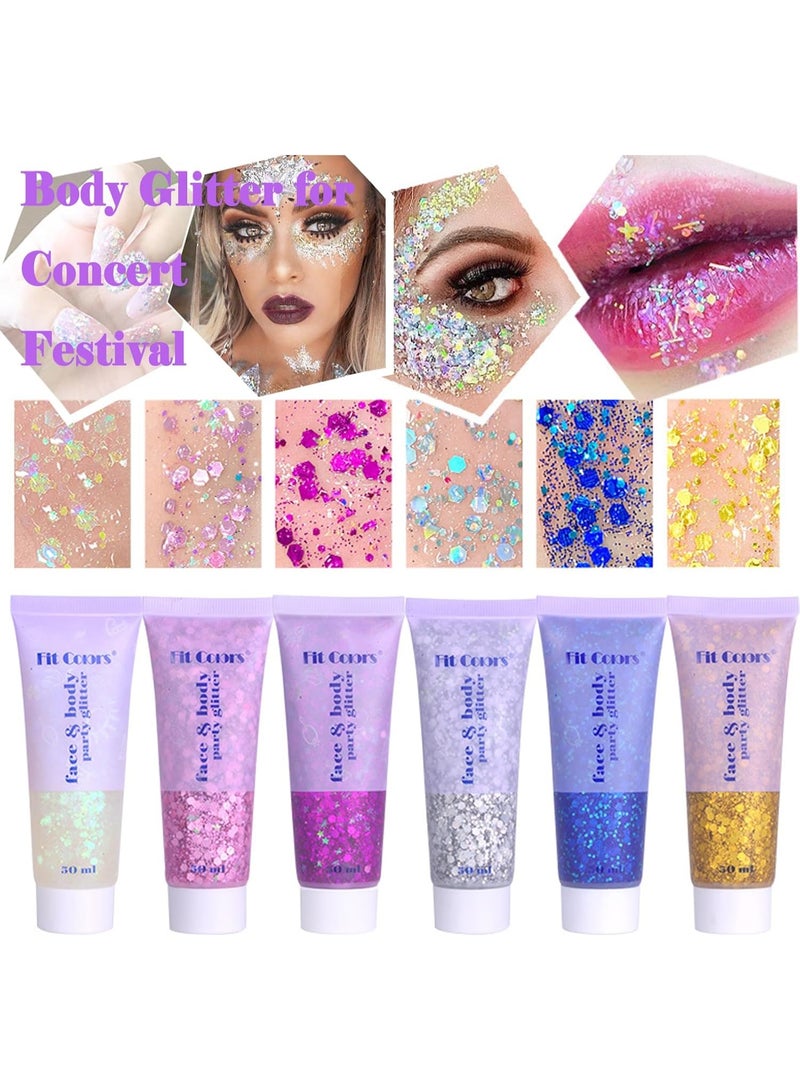 Fit Colors Body & Face Glitter Gel with Chunky Sequins kit 3 with lip gloss Kit 3- 150ml Mermaid Glitter for Concerts, Raves, and Festivals (White, Silver, Pink) - Image 5