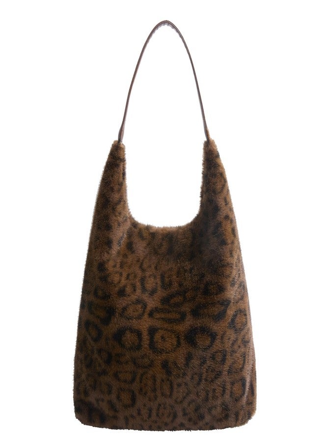 Extolove Leopard Cheetah Print Purse Y2K Slouchy Fuzzy Tote Bags for Women Faux Fur Purses Furry Shoulder Handbag (Coffee) - Image 1