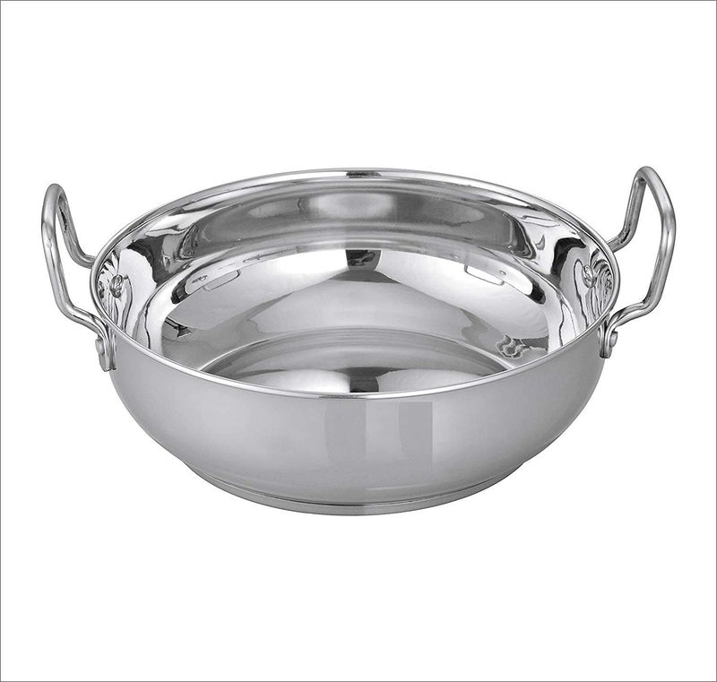 MGA Stainless Steel Heavy Base Flat Bottom Kadai for Kitchen Deep Frying, Halwa Kadhai, Snack Fry, Cooking Kadhai for Induction and Gas Stove Karahi Wok Pan with Handle Cookware - Image 1