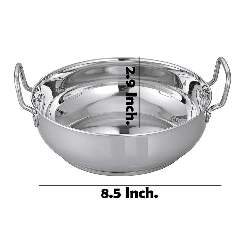 MGA Stainless Steel Heavy Base Flat Bottom Kadai for Kitchen Deep Frying, Halwa Kadhai, Snack Fry, Cooking Kadhai for Induction and Gas Stove Karahi Wok Pan with Handle Cookware - Image 3