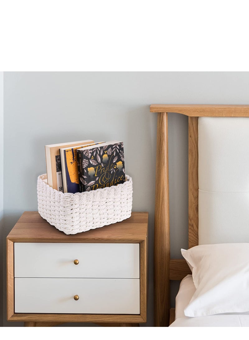 SYOSI 3 قطع سلال تخزين مصنوعة من حبال الورق المتينة، حاويات تنظيم متعددة الأغراض مطرزة للأطفال ودواليب الأطفال، ديكور الغرفة، ألعاب الكلاب والقطط، سلال هدايا فارغة - أبيض 3 أحجام - Image 5