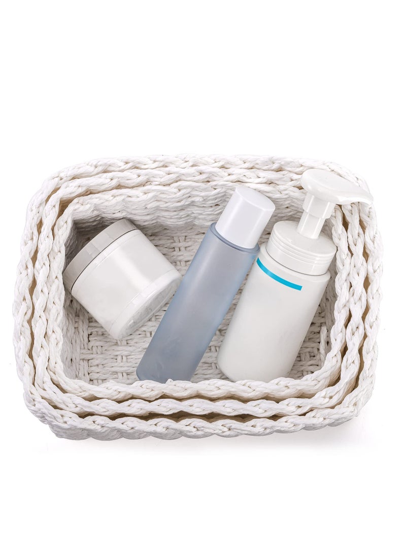 SYOSI 3 قطع سلال تخزين مصنوعة من حبال الورق المتينة، حاويات تنظيم متعددة الأغراض مطرزة للأطفال ودواليب الأطفال، ديكور الغرفة، ألعاب الكلاب والقطط، سلال هدايا فارغة - أبيض 3 أحجام - Image 2