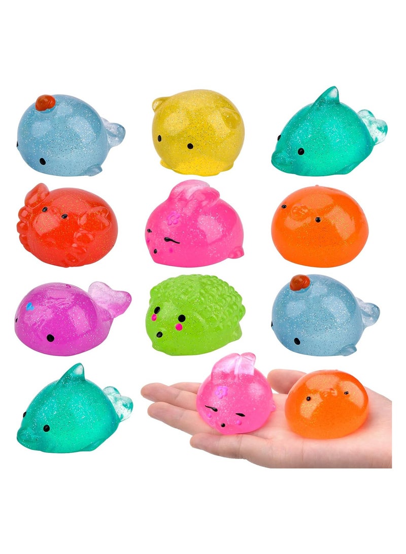 SOLARAE Mochi Squishy Toys, 10pcs Animal Glitter Squishies Toys, Soft Fidget Toys, Stress Squeeze Toys, Kawaii Stress Relief Toys, Party Favors Bags Fillers for Kids and Adults, Kids Easter Egg Fillers - Image 1
