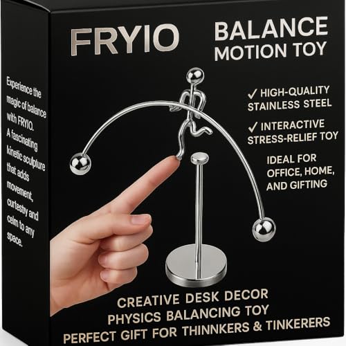 FRYIO Adult Stainless Steel Balancing Toy | Engular Momentum Silver Pole Balancing Man | Stress Relief Motion Toy (Pole Balancing) - Image 2