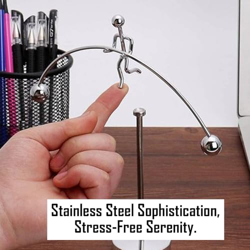 FRYIO Adult Stainless Steel Balancing Toy | Engular Momentum Silver Pole Balancing Man | Stress Relief Motion Toy (Pole Balancing) - Image 3