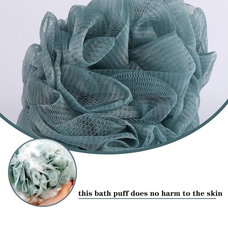 3pcs Mesh Bath Ball Shower Pouf Body Scrubber Sponge Set Blue Beige Pink - Image 4