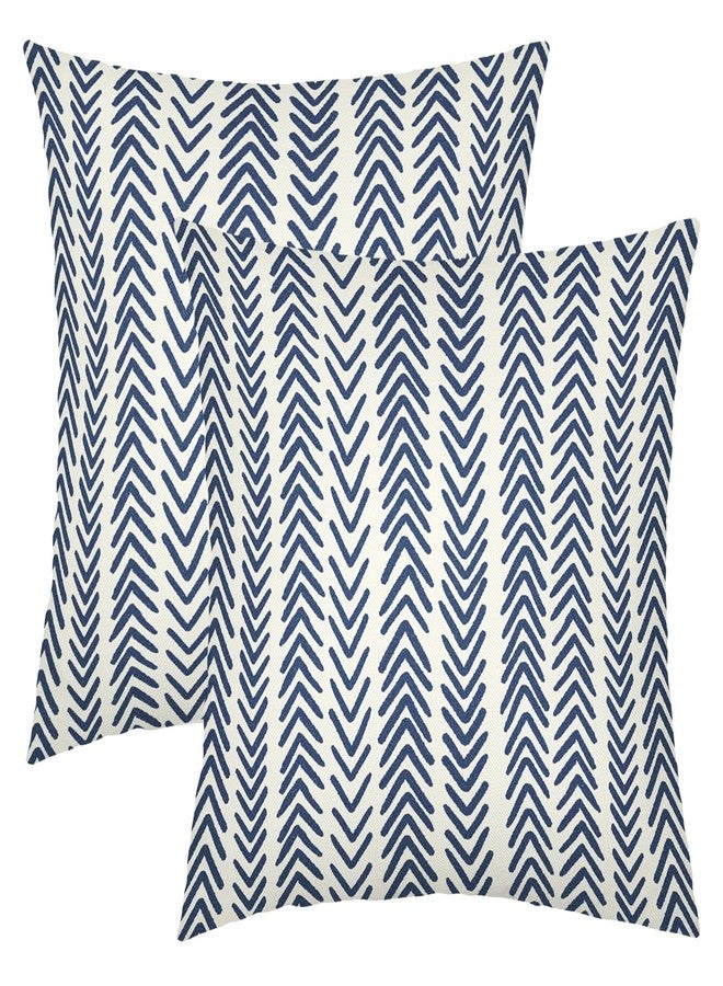 aportt Indigo Blue Herringbone Pillow Covers 18x18 Inch Set of 2 Navy White Boho Bohemian Ethnic Geometric Throw Pillows Modern Cotton Linen Cream Cushion Case Farmhouse Home Decor For Sofa Couch Outdoor - Image 1