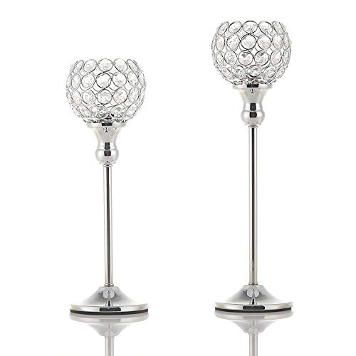 VINCIGANT Silver Crystal Votive Candle Holders Set of 2 for Table Centerpieces, Wedding Dinning Room Table Tealight Candle Stand,Christmas Housewarmin - Image 1