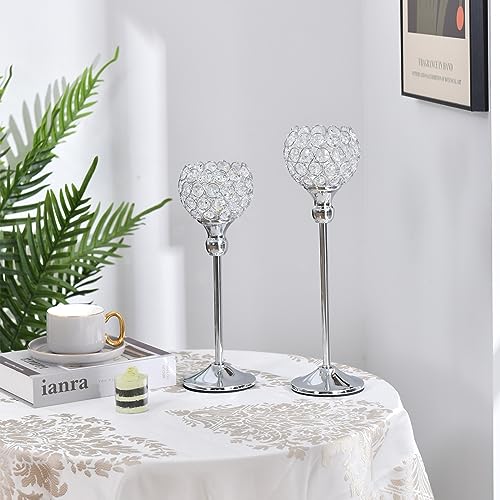 VINCIGANT Silver Crystal Votive Candle Holders Set of 2 for Table Centerpieces, Wedding Dinning Room Table Tealight Candle Stand,Christmas Housewarmin - Image 2
