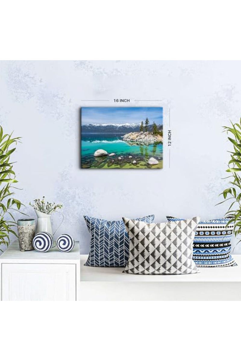 YOOOAHU Lake Tahoe Wall Art Stunning California Emerald Bay Shore Photo Prints Cool Nature Scenery Canvas Framed Picture for Living Room Aesthetic Realism Scenic Poster Giclee Artwork Home Decorations 12x16” - Image 3