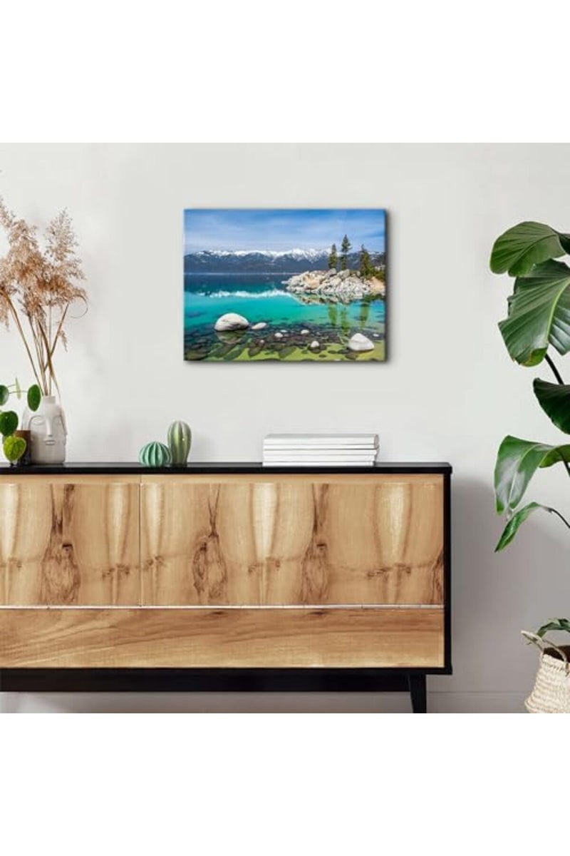YOOOAHU Lake Tahoe Wall Art Stunning California Emerald Bay Shore Photo Prints Cool Nature Scenery Canvas Framed Picture for Living Room Aesthetic Realism Scenic Poster Giclee Artwork Home Decorations 12x16” - Image 5