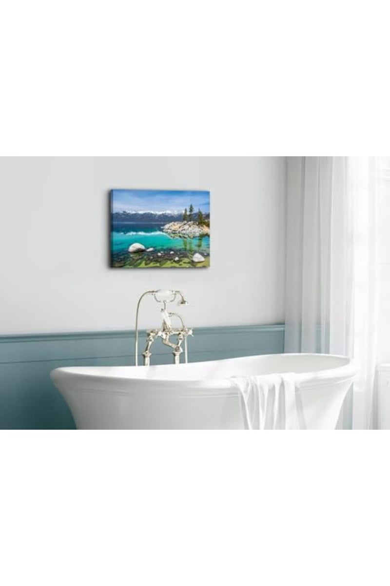 YOOOAHU Lake Tahoe Wall Art Stunning California Emerald Bay Shore Photo Prints Cool Nature Scenery Canvas Framed Picture for Living Room Aesthetic Realism Scenic Poster Giclee Artwork Home Decorations 12x16” - Image 4