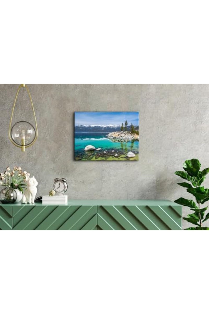 YOOOAHU Lake Tahoe Wall Art Stunning California Emerald Bay Shore Photo Prints Cool Nature Scenery Canvas Framed Picture for Living Room Aesthetic Realism Scenic Poster Giclee Artwork Home Decorations 12x16” - Image 2