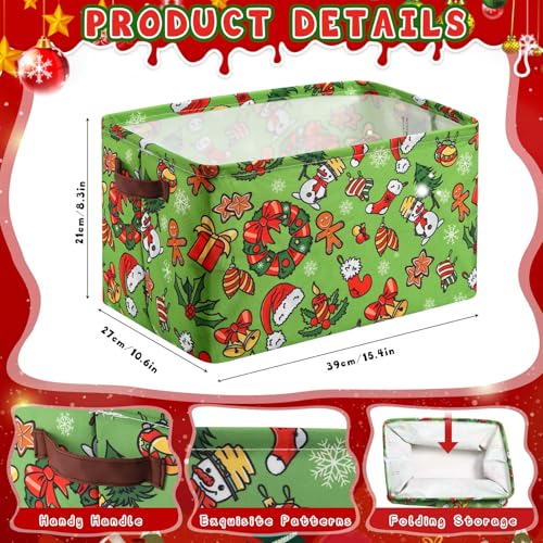 Boao 3 Pack Christmas Storage Baskets for Gifts Empty Collapsible Large Christmas Storage Bins Canvas Laundry Basket with Handle Xmas Containers for Office Home Bedroom Clothes Toys Holiday Decor - Image 3