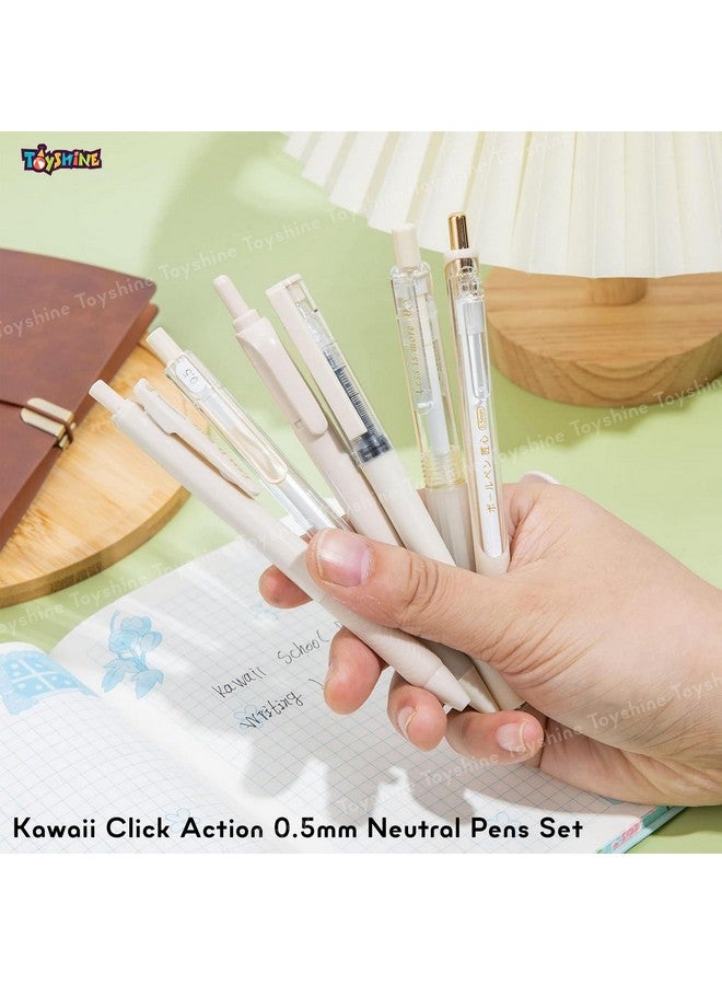 Toyshine 6 pcs Kawaii Click Action 0.5mm Neutral Pens Set High Aesthetic Value Fast Drying Kids Stationery Gift - Beige - Image 5