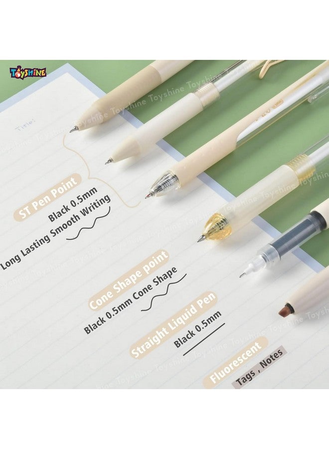 Toyshine 6 pcs Kawaii Click Action 0.5mm Neutral Pens Set High Aesthetic Value Fast Drying Kids Stationery Gift - Beige - Image 2