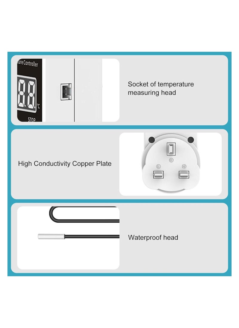 2PcsDigital Thermostat Plug Socket Thermostat Outlet Socket Thermostat Plug Day and Night Thermostatic Uk Plug Lcd Screen Heating Cooling Temperature Switch for Greenhouse Reptile