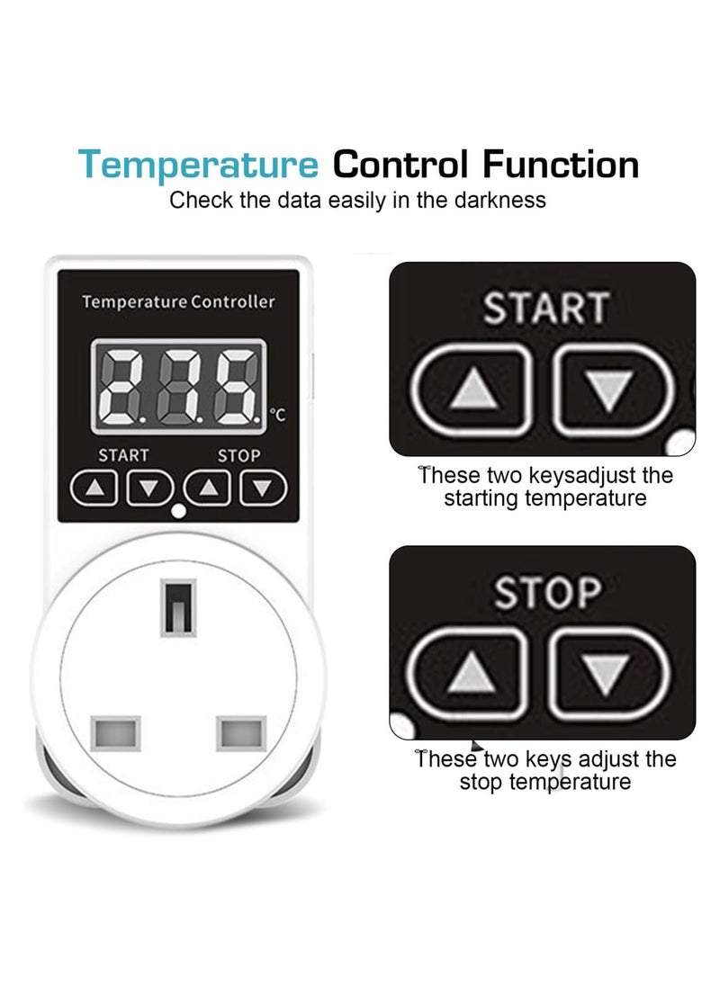 2PcsDigital Thermostat Plug Socket Thermostat Outlet Socket Thermostat Plug Day and Night Thermostatic Uk Plug Lcd Screen Heating Cooling Temperature Switch for Greenhouse Reptile